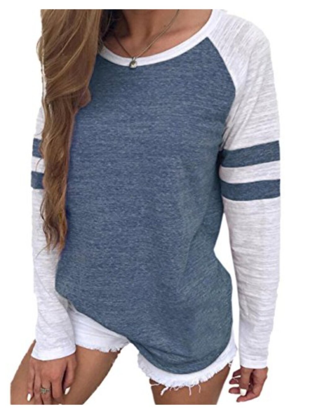 Long Sleeve Baseball Tee Loose Fit Crewneck Cotton Blend Top